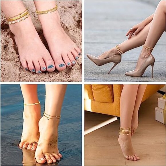 4 Summer Ankle Bracelets for Women Gold Anklets Layered Anklet Girls Adjustable - Picture 7 of 8